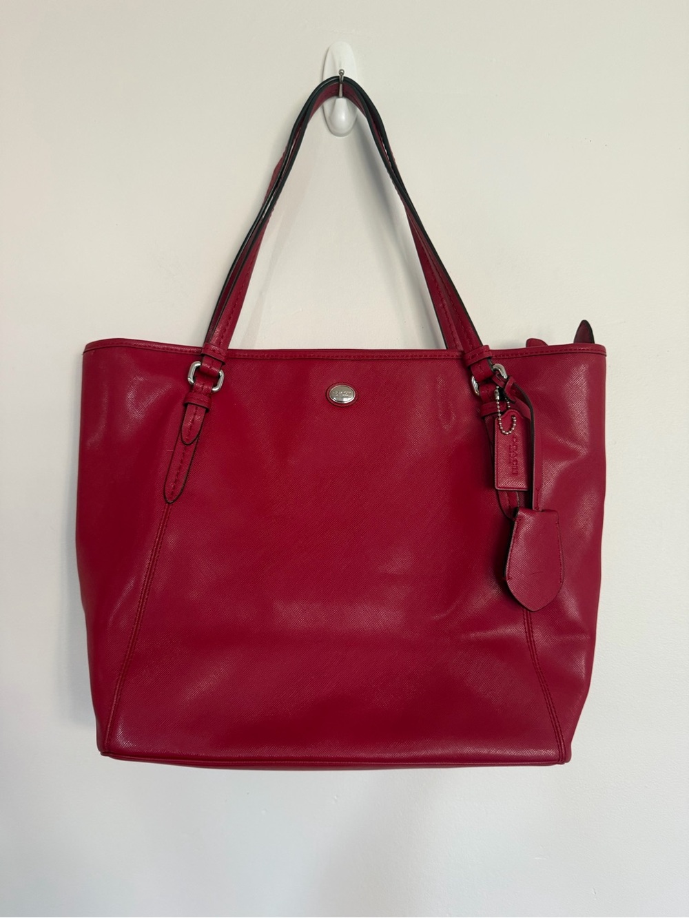 Coach Red Saffiano Leather Large Tote Shoulder Bag